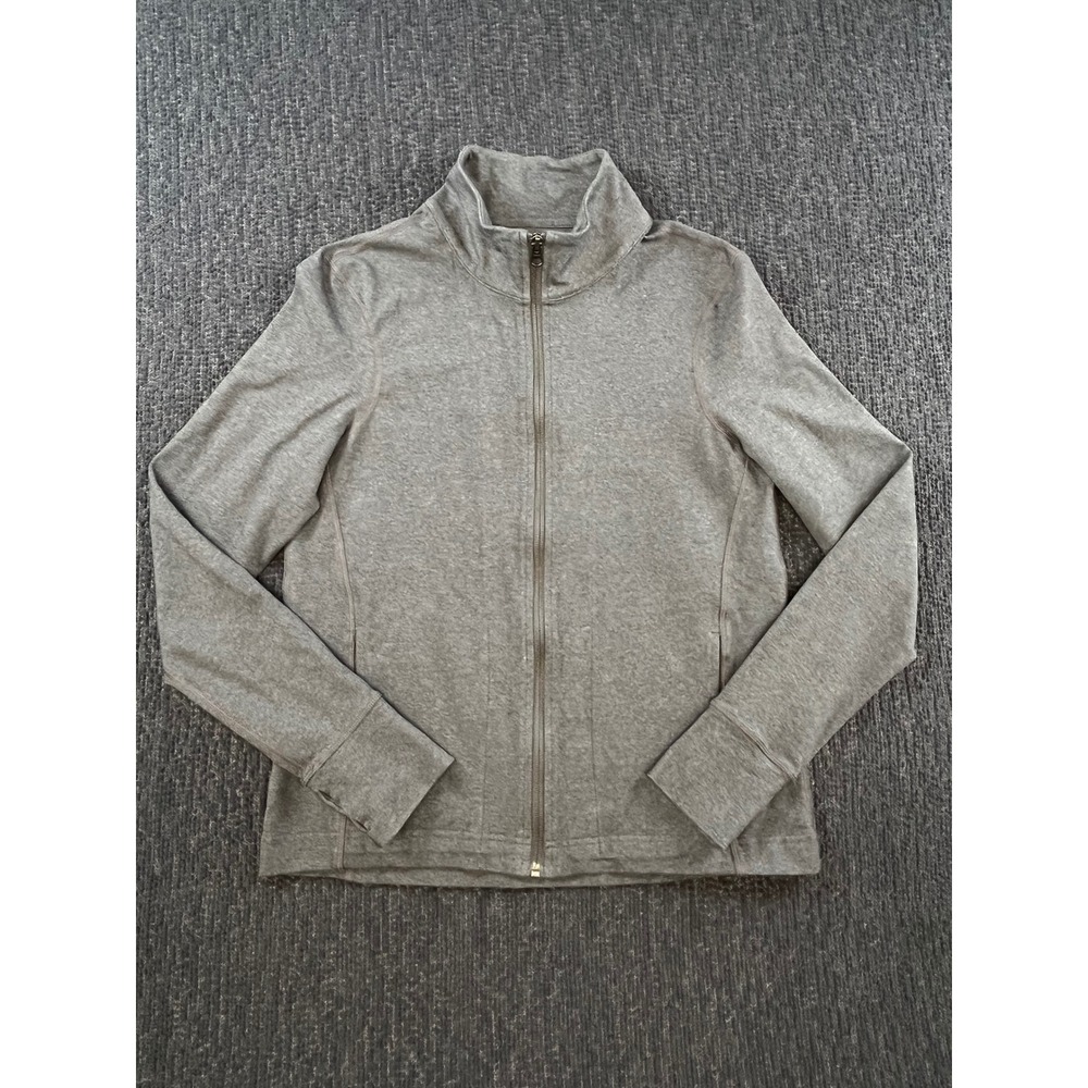 Pact Womens Organic Cotton Full Zip Jacket Gray Mock Neck Thumbhole Size M